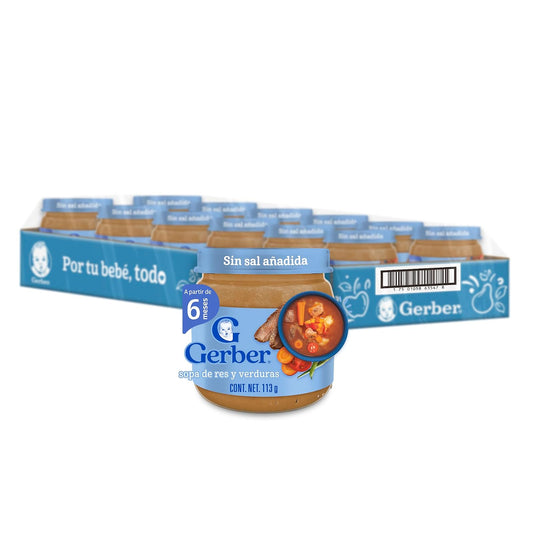 Papilla Gerber Etapa 2 Sopita de Res y Verduras 113g Paquete de 12