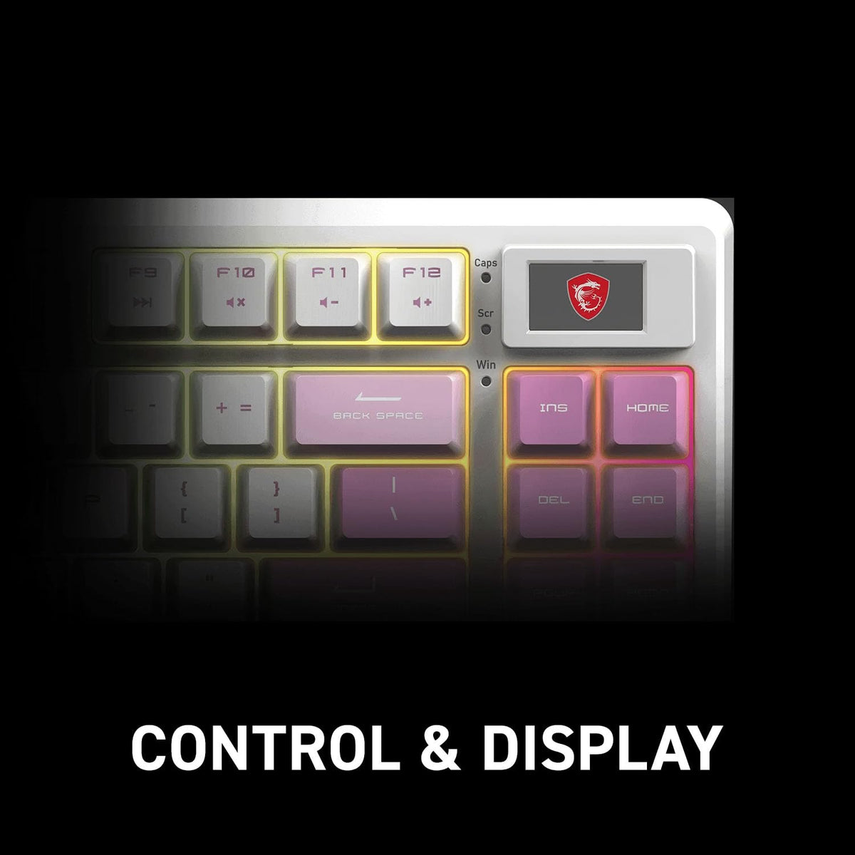 MSI Forge GK600 TKL W Violet US - Interruptores lineales mecánicos - Teclas PBT sublimadas con Tinte, Base Antideslizante, LED RGB, USB 2.0, Bluetooth, 2.4 GHz