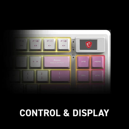 MSI Forge GK600 TKL W Violet US - Interruptores lineales mecánicos - Teclas PBT sublimadas con Tinte, Base Antideslizante, LED RGB, USB 2.0, Bluetooth, 2.4 GHz