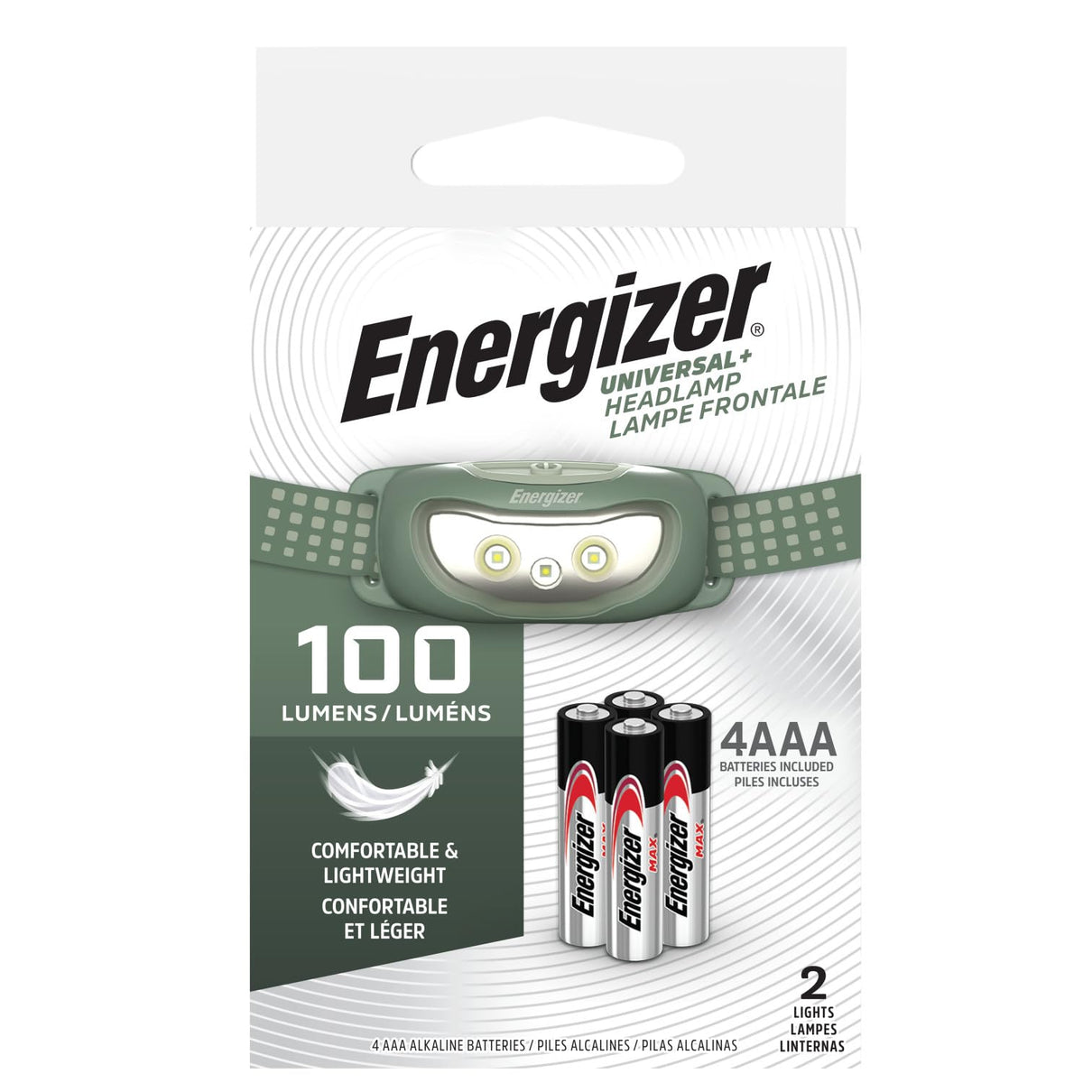 Energizer Universal+ - Faros delanteros LED (2 unidades), IPX4 resistentes al agua, luz de cabeza brillante para exteriores, camping, correr, tormenta, luz LED de supervivencia para emergencias