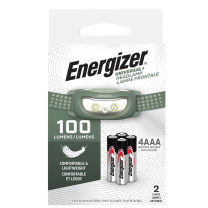 Energizer Universal+ - Faros delanteros LED (2 unidades), IPX4 resistentes al agua, luz de cabeza brillante para exteriores, camping, correr, tormenta, luz LED de supervivencia para emergencias