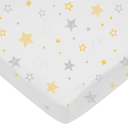 American Baby Company Sábana Ajustable de Algodón para Mini Cuna - dorado Yellow Star - Mini Crib