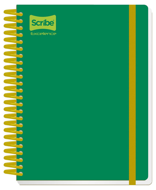 Scribe®, Excellence, Cuaderno Profesional, Pasta Dura, Espiral Sencillo, Cuadro Grande (C.7), 100 hojas, Portada Verde/Amarillo