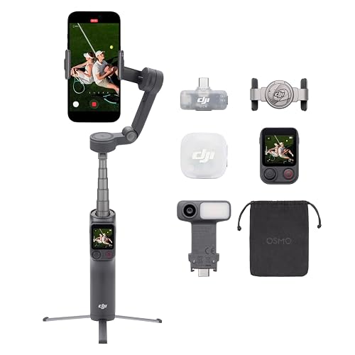 Osmo Mobile 8P + Transmisor Mic Mini 2, gimbal móvil, micró inalámbrico | Estabilizador (iPhone&Android), audio lleno de detalles, OsmoAudio, cancelación activa de ruido, estabilización de 3 ejes