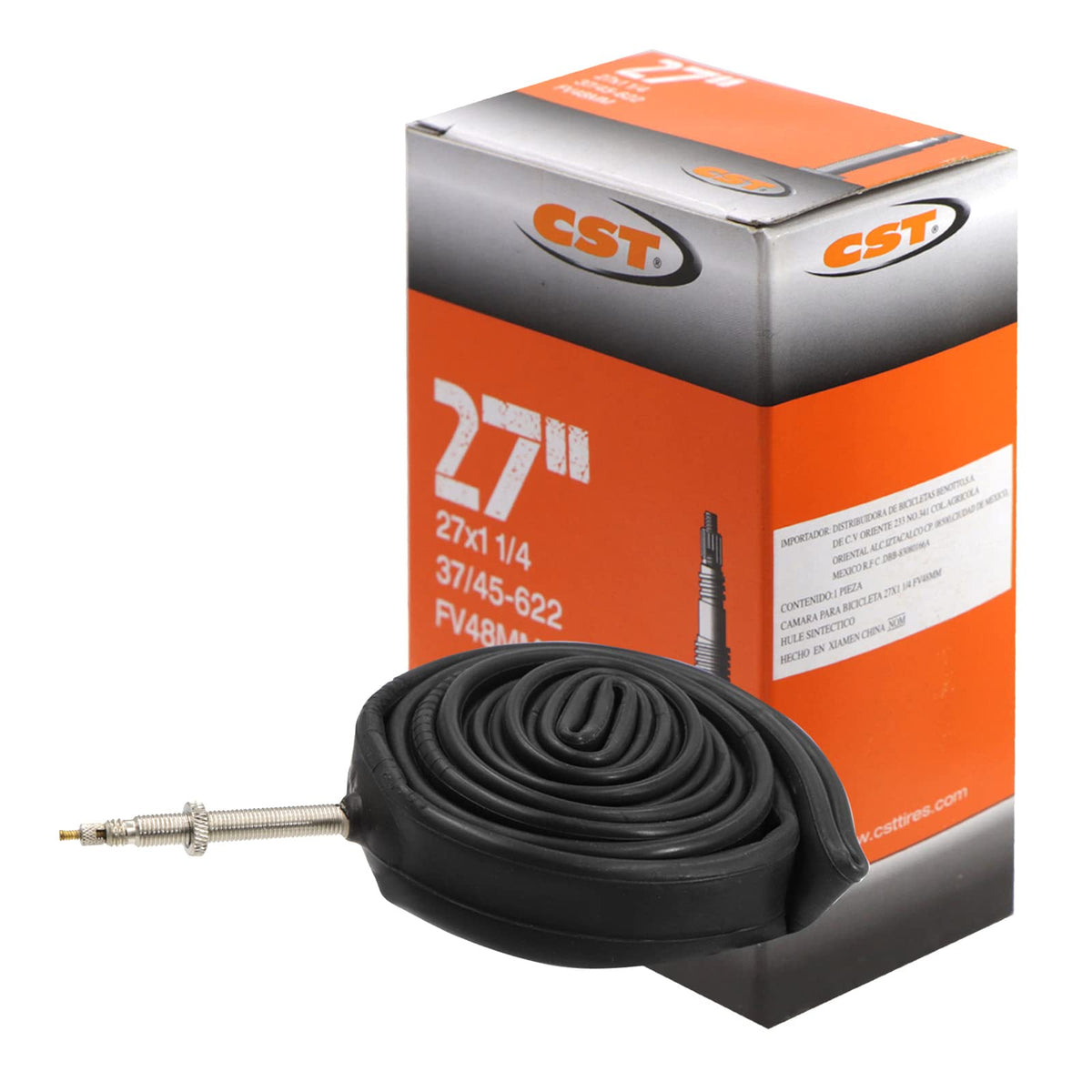 CST Cámara 27x1 1/4 (37/45-622) para Bicicleta de Turismo | Válvula Fina 48 mm | Resistente y Duradera