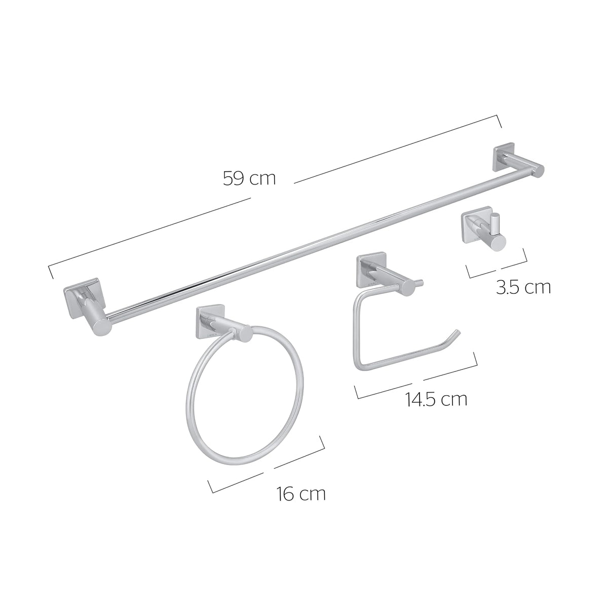 Urrea 1002CL Juego de 4 Piezas de Accesorios Modernos para baño, Latón y Acero Inoxidable cromados, garantía de 100 años en Defectos de fabricación y 10 en Acabado Cromo