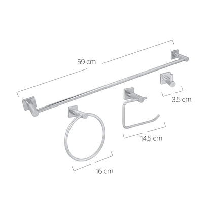 Urrea 1002CL Juego de 4 Piezas de Accesorios Modernos para baño, Latón y Acero Inoxidable cromados, garantía de 100 años en Defectos de fabricación y 10 en Acabado Cromo