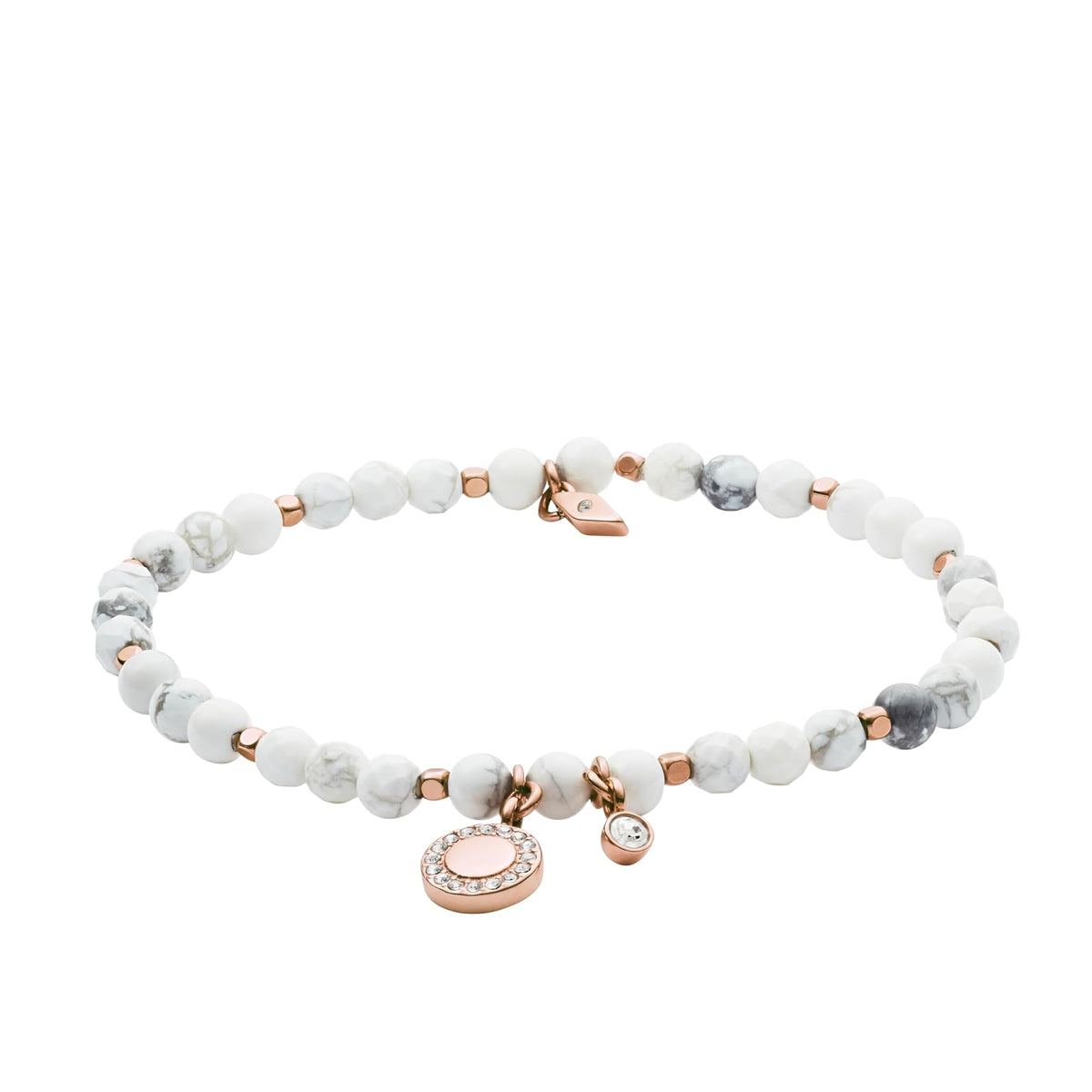Fossil - Pulsera de acero inoxidable con abalorio para mujer en tono oro rosa