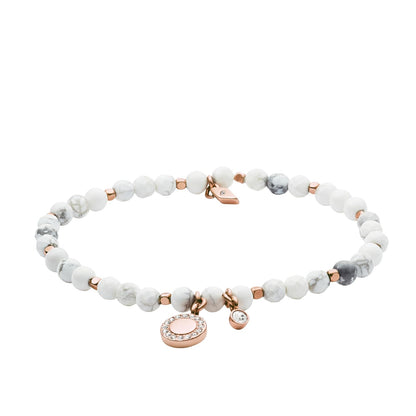 Fossil - Pulsera de acero inoxidable con abalorio para mujer en tono oro rosa