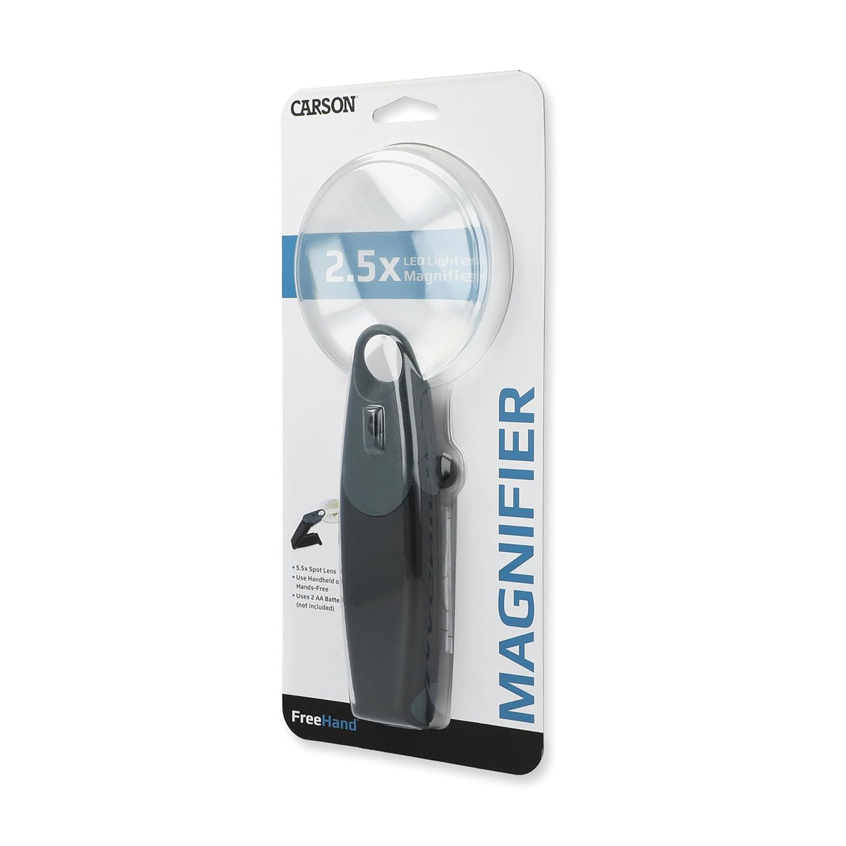 Carson Freehand Lupa de Mano de 2.5X con luz LED o Manos Libres con Lente de Punto de 5.5X (FH-25), Gris