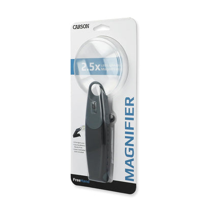 Carson Freehand Lupa de Mano de 2.5X con luz LED o Manos Libres con Lente de Punto de 5.5X (FH-25), Gris
