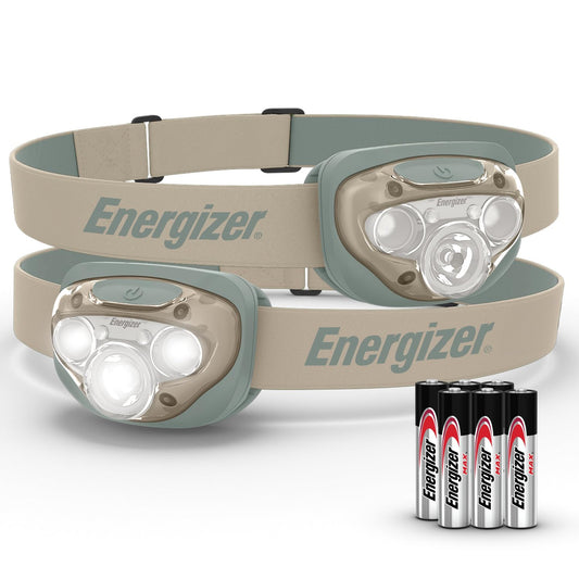 Energizer - Faros LED PRO (paquete de 2), IPX4 resistentes al agua, luz de cabeza de alto rendimiento para exteriores, camping, correr, tormenta, luz LED de supervivencia para emergencias (baterías