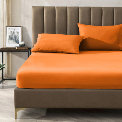 CELINE LINEN Juego de sábanas de 4 Piezas de Calidad egipcia de 1800 Hilos, Resistentes a Las Arrugas, con Bolsillos Profundos, tamaño Queen, Color Naranja Vibrante