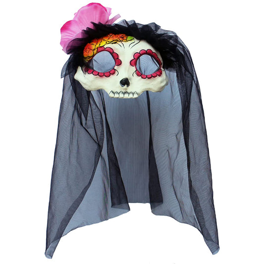 Catrina with Veil, Antifaz de Catrina con Velo, Ideal para Día de Muertos y Fiestas de Disfraces