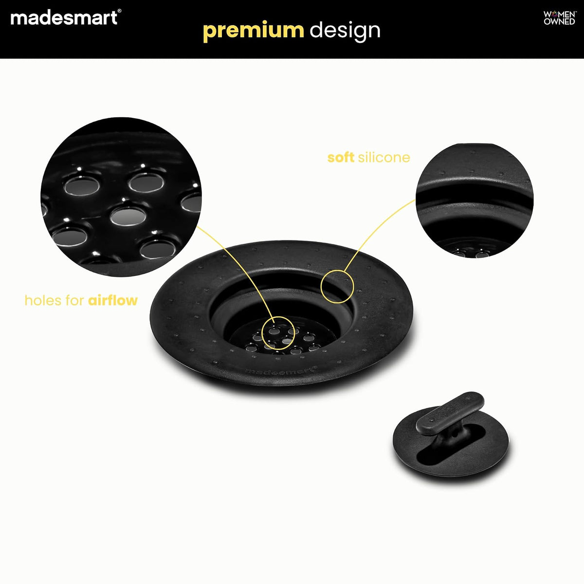 Madesmart - Colador de drenaje de dos piezas y tapón, borde de agarre suave, fácil de quitar y limpiar, se pliega para un almacenamiento cómodo, pequeño, de carbono