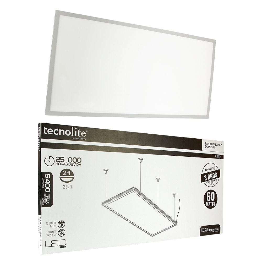 Tecnolite Panel LED 2x4 Suspendido/Empotrable PAN-LED/60/40/S, 60 W, Luz Blanca Neutra