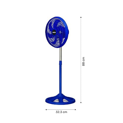 PRACTIKA 10-SF | Ventilador de Pedestal 10” Azul | 3 Velocidades | Altura Ajustable (66 a 88 cm) | Compacto y fácil armado | Ideal para Espacios Pequeños | 65W