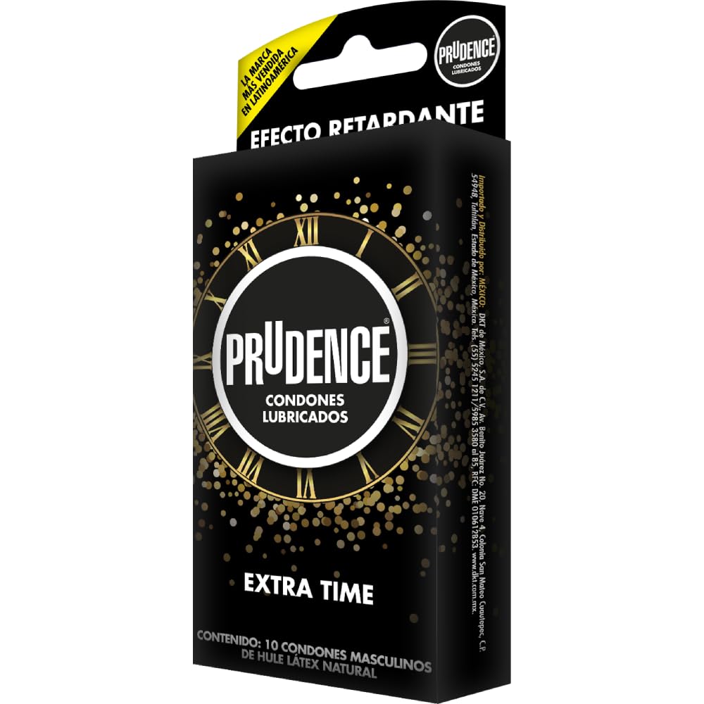 Prudence Extra Time Condones Retardantes 10 Pzs | Sin aroma, lubricados, látex natural, sensación natural, efecto retardante
