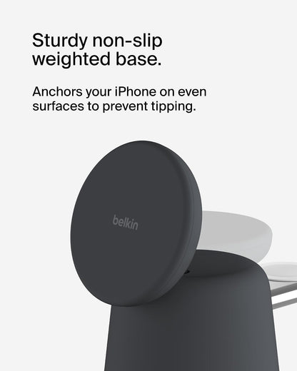Belkin MagSafe 2 en 1 Base de Carga inalámbrica MagSafe 15W Cargador de iPhone de Carga rápida Compatible con iPhone 12 en adelante, AirPods y Apple Watch
