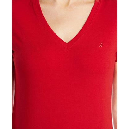 Nautica Playera de algodón elástico súper Suave con Cuello en V fácil Comodidad Camiseta para Mujer