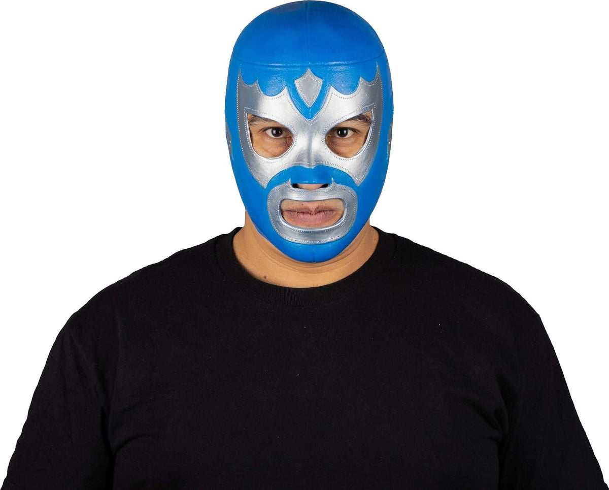 REV Máscara De Luchador Mexicano Alas De Plata Adulto, Diseño Azul Y Plateado Enmascarado De Lucha Libre, Ideal Para Halloween, Eventos Deportivos, Cosplay, Porras Y Partidos