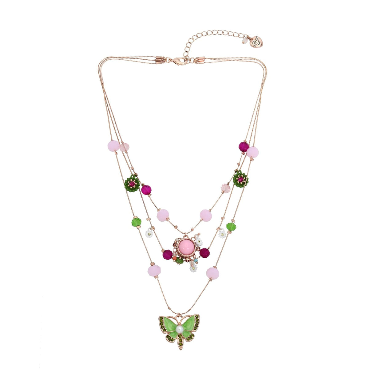 Betsey Johnson - Collar con dije de mariposa para mujer - Verde mariposa - oro rosa - Talla única