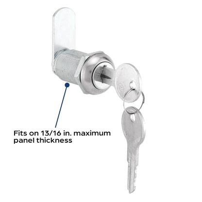 Prime-Line U 9945 - Cerradura para cajones y gabinetes - Archivos y cajones importantes, 1 1/8 pulgadas, acero inoxidable fundido a presión, se adapta a 13/16 pulgadas. Grosor máximo del panel