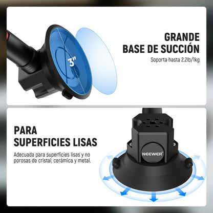 NEEWER - Kit de Montaje para Automóvil con Triple Ventosa, Soporte para cámara de Fibra de Carbono con Adaptador de cámara de acción, riel NATO y Poste de extensión de 60 cm Compatible con GoPro Insta360