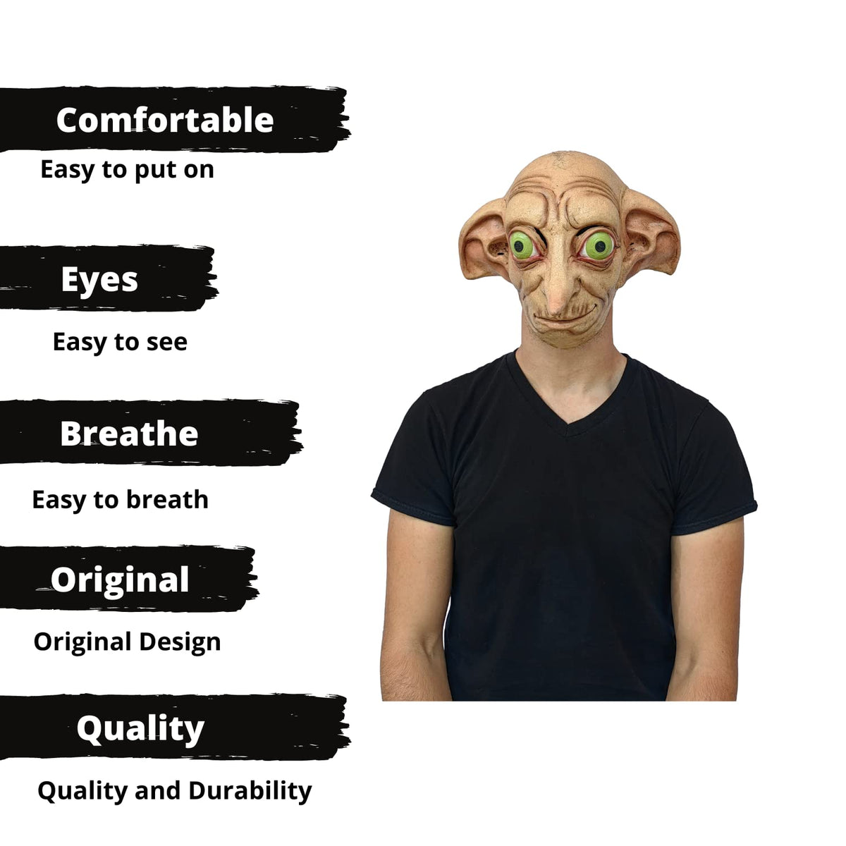 REV Dobby, Máscara Original de Elfo Doméstico de Harry Potter, Máscaras de Criaturas Mágicas de Películas Famosas Ideal para Halloween, Fiestas de Disfraces y Colección