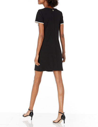 Tommy Hilfiger - Vestido Corto de Manga Corta con Cuello en Contraste para Mujer
