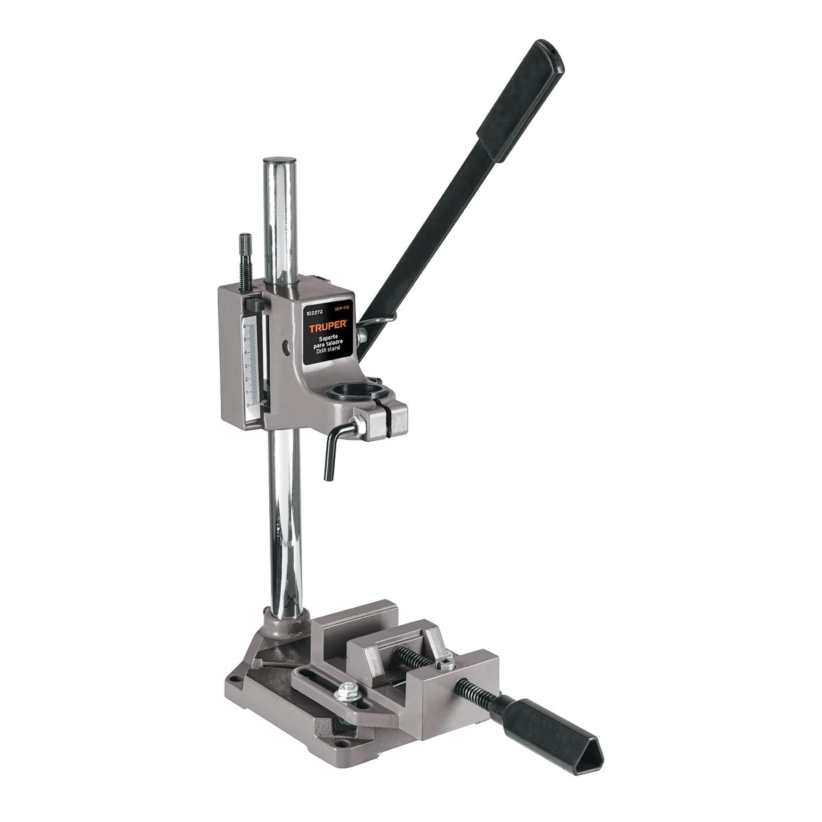 Truper SOP-T12, Soporte Vertical para Taladro 3/8"-1/2" Control de Profundidad Prensa Morsa