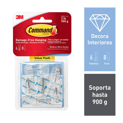 COMMAND 3M Gancho Adhesivo Removible de Metal Mini Transparente 20 piezas | Soporta hasta 225 gr, Organiza interiores sin dañar superficies, No requiere herramientas, Fácil de instalar, Fijación segura