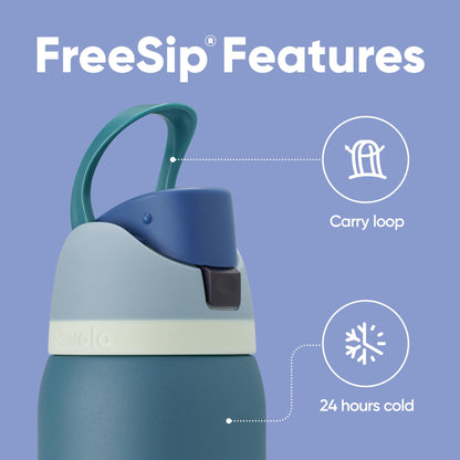 Owala FreeSip - Botella de agua aislada de acero inoxidable con pajita para deportes, viajes y escuela, botella de agua deportiva sin BPA, 32 onzas, mezclilla