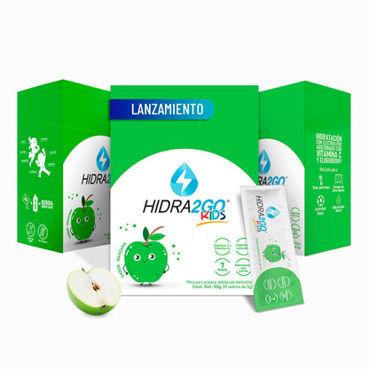 Hidra2go Electrolitos en Polvo Sin Azúcar, Sabores Surtidos - Manzana verde - Pack x3 Kids