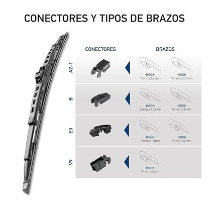 Hella Juego de 2 Plumas Limpiaparabrisas Metal Wiper 14" y 24" (35.5 y 60.9 cm), Nano-Grafito, Acero Inoxidable