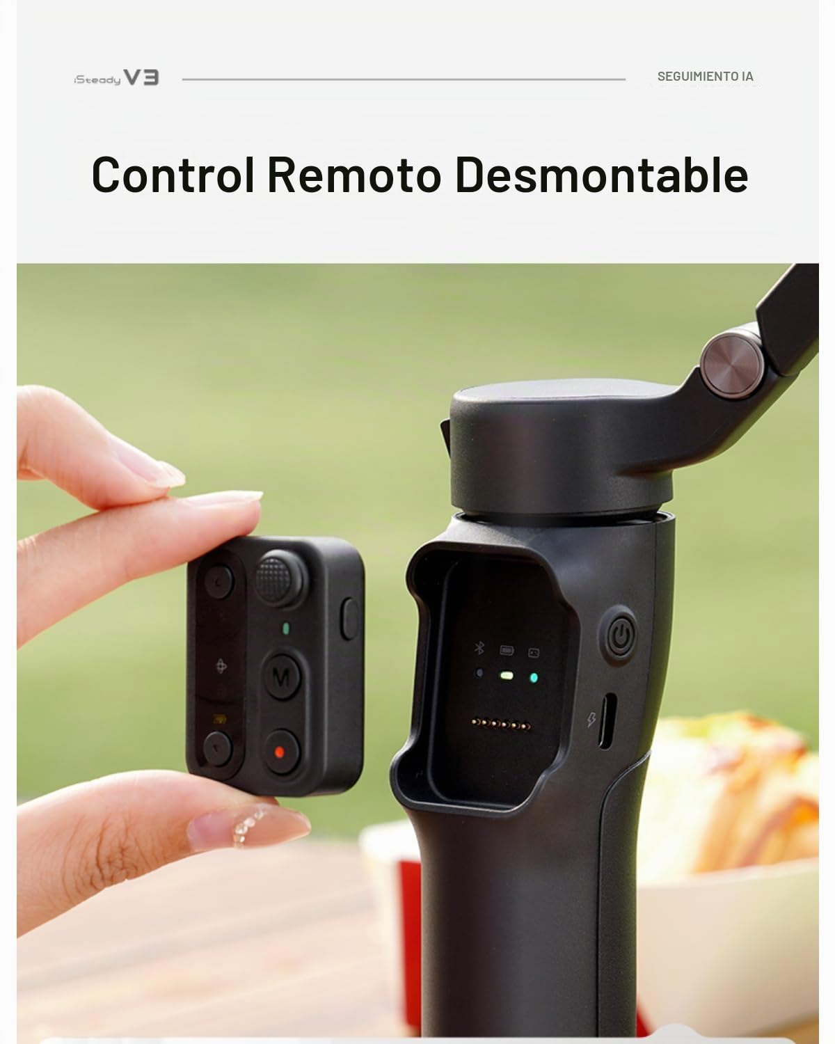 Hohem iSteady V3 Estabilizador para Celular, Gimbal 3 Ejes con AI Tracking sin App, Luz Ajustable, Control Remoto, Selfie Stick, Trípode, iPhone Android, Vlog TikTok Youtube, Negro