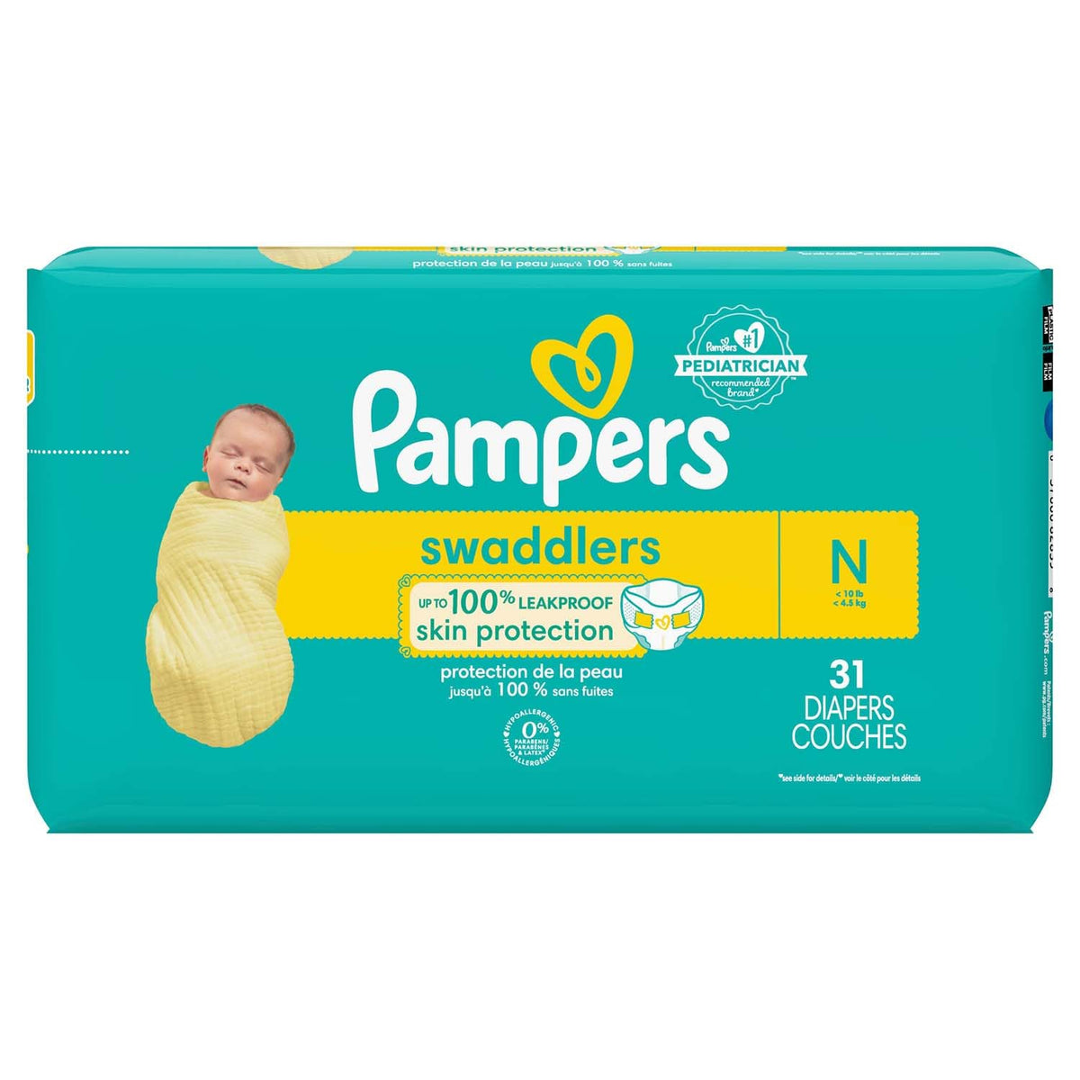 PAMPERS Swaddlers Pañales Desechables Unisex Etapa 0, 124 Uds, Bebé -4,5 Kg