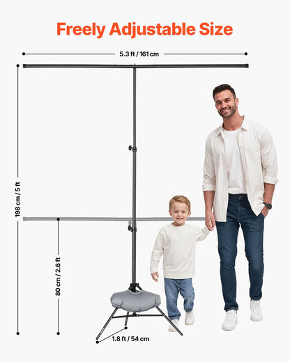 VEVOR Soporte de Fondo Ajustable para Tela de Fondo de hasta 154 x 198 cm, Soporte Portátil de Altura Ajustable de 80-198 cm con 1 Trípode para Fotografía Familiar, Estudio de Fotografía, Negro