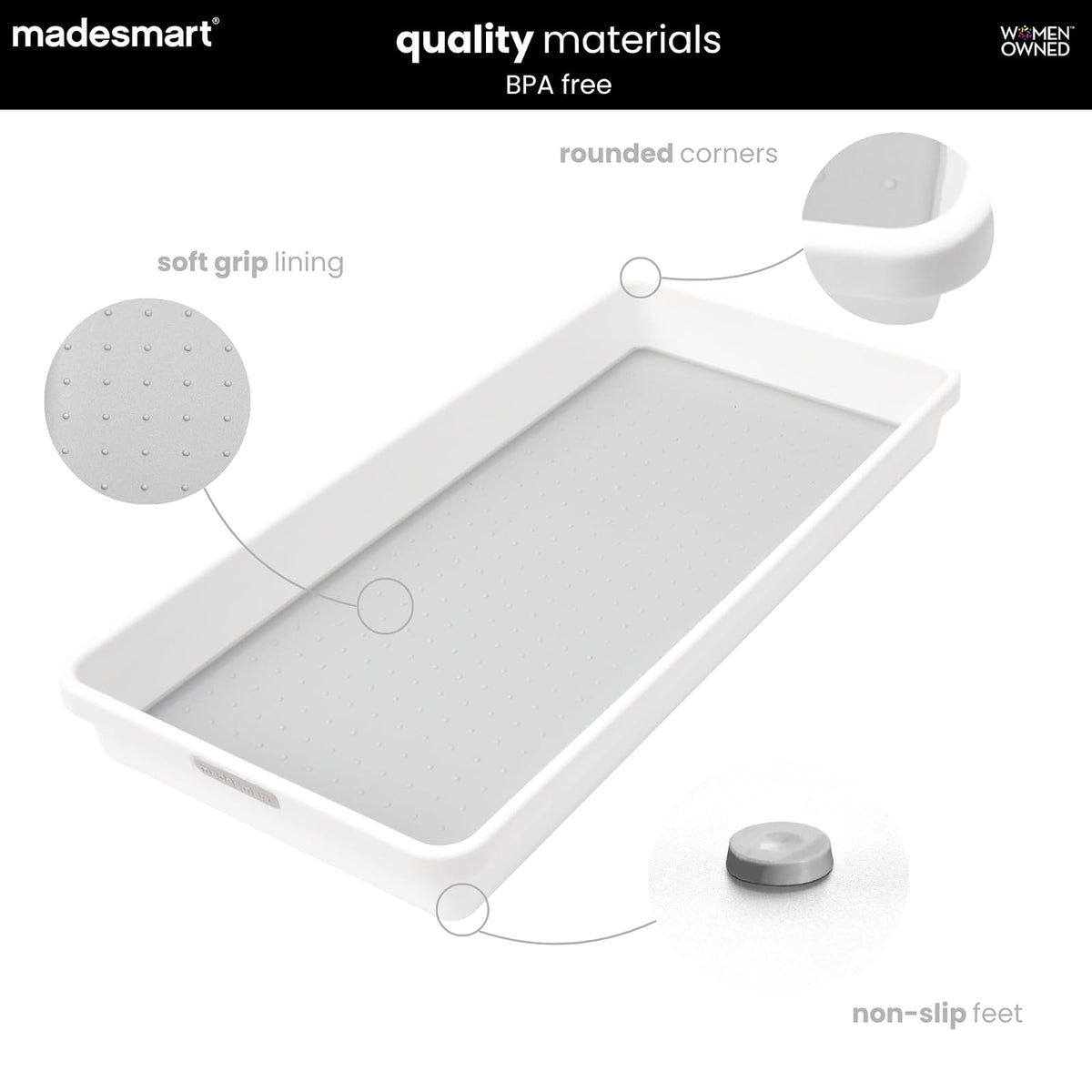 Madesmart - Papelera organizadora con patas antideslizantes (39,4 x 16,8 x 5,3 cm), color blanco con gris