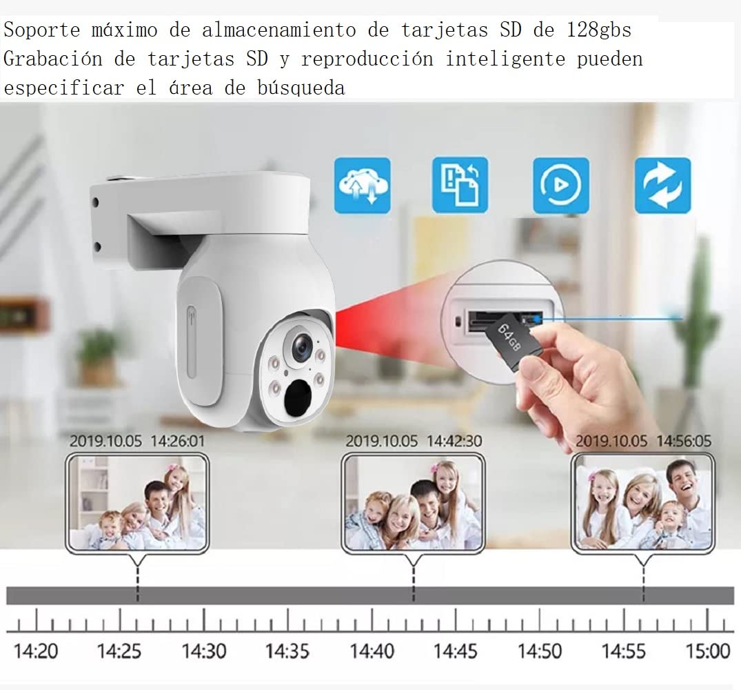 ZDQC Cámara Solar inalámbrica, Cámara de videovigilancia WiFi, detección de Movimiento pir, Alarma de aplicación de Sirena, diálogo bidireccional, 64G Tarjeta de Memoria