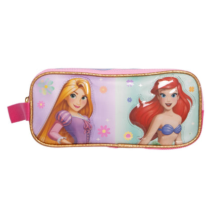 Ruz Lapicera Triple Infantil | Princesas Disney | 100% Poliéster | Medidas 23 x 10 x 8 cm | Estuche Escolar para niñas con Tres Compartimentos y Práctico Cierre de Cremallera para Útiles