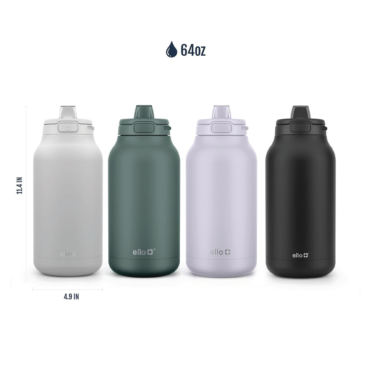 Ello Hydra - Jarra de acero inoxidable aislada al aspiradora de 64 onzas con bloqueo, tapa a prueba de fugas y popote de silicona suave, botella de agua reutilizable de metal, mantiene el frío todo el