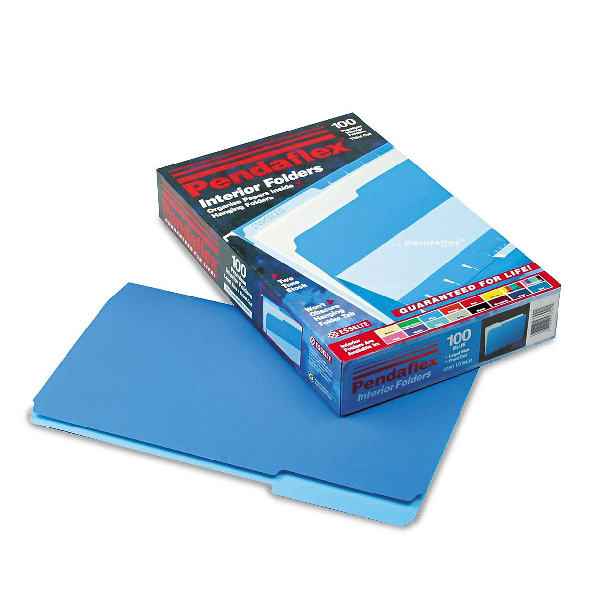 Pendaflex Carpetas de archivo interior, corte 1/3, pestaña superior, legal, caja de 100, Azul., Legal