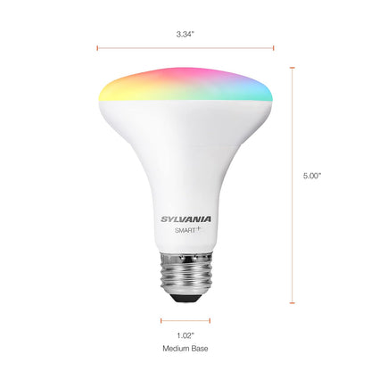 Sylvania Smart+ Wi-Fi Full Color Regulable BR30 Bombilla LED CRI 90+, equivalente a 65 W, funciona con Alexa y Google Assistant, 4 unidades