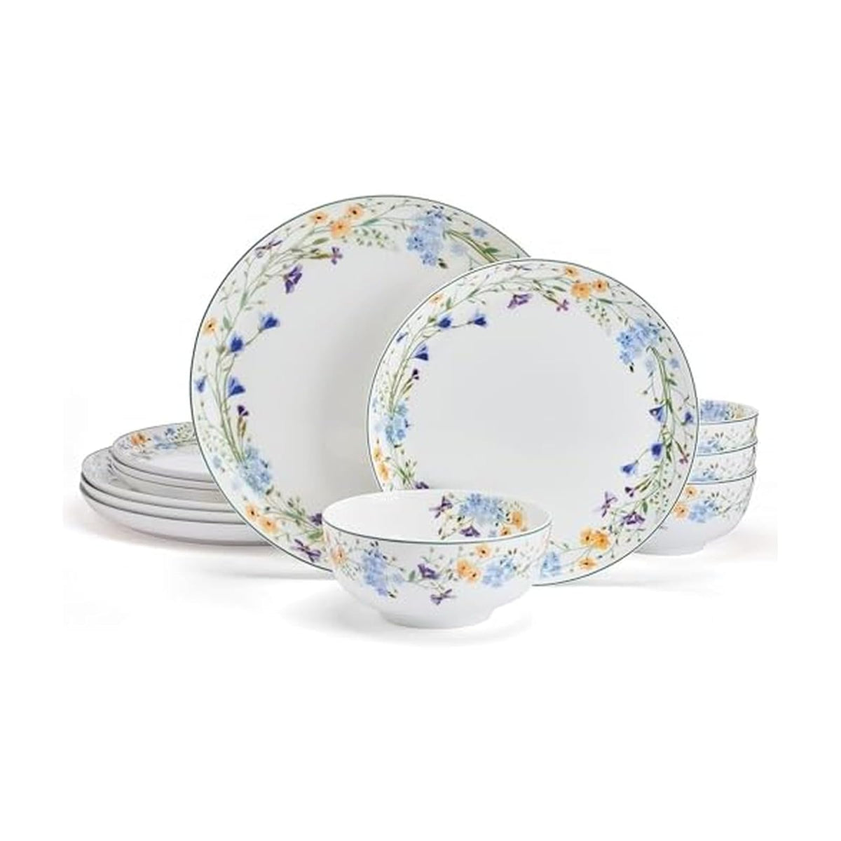 Mikasa Quinn - Juego de vajilla de 12 piezas de porcelana ligera, servicio para 4