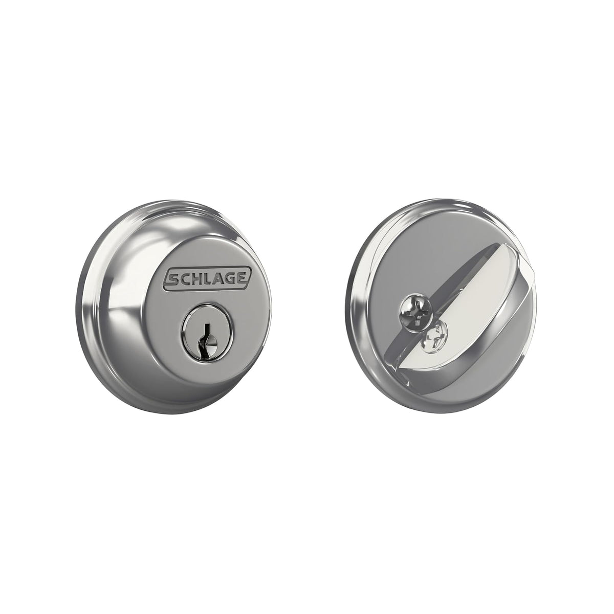 Schlage Deadbolt, llave 1 lado, Keyed-1-Side_, Bright Chrome | Cerrojo de un solo cilindro con llave exterior y giro en el pulgar en el interior, ajuste universal, la más alta seguridad
