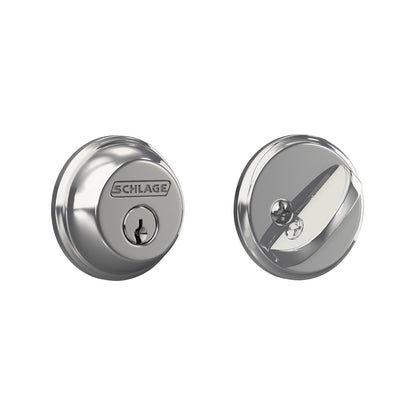 Schlage Deadbolt, llave 1 lado, Keyed-1-Side_, Bright Chrome | Cerrojo de un solo cilindro con llave exterior y giro en el pulgar en el interior, ajuste universal, la más alta seguridad