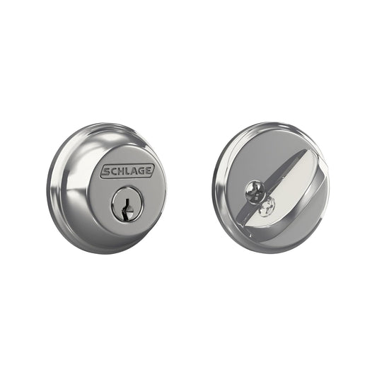 Schlage Deadbolt, llave 1 lado, Keyed-1-Side_, Bright Chrome | Cerrojo de un solo cilindro con llave exterior y giro en el pulgar en el interior, ajuste universal, la más alta seguridad