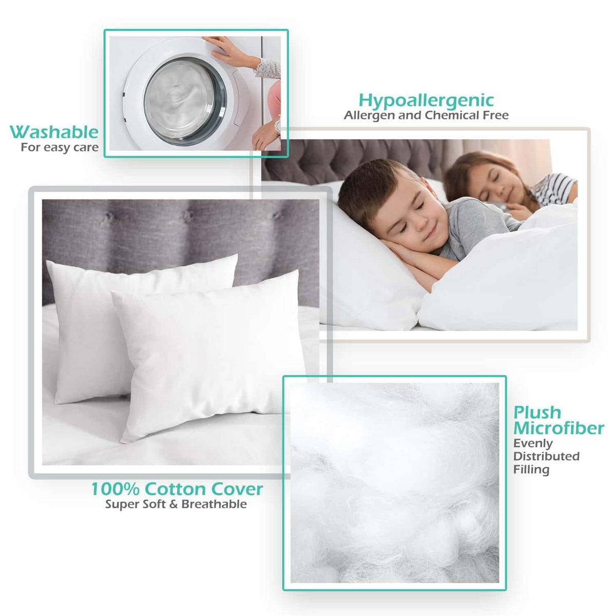 Nestl Almohada para Niño Pequeño - Paquete de 2 Almohadas para Bebé - Almohada de Algodón para Dormir - Almohada de Viaje Suave - Almohada de Cama Perfecta para Niño - 13 x 18 Inches, Blanca