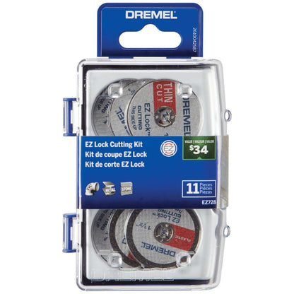 Dremel EZ728-01 EZ Lock - Juego de accesorios de discos de corte para herramientas rotativas de plástico, metal y cortes finos, juego de accesorios surtidos de 11 piezas